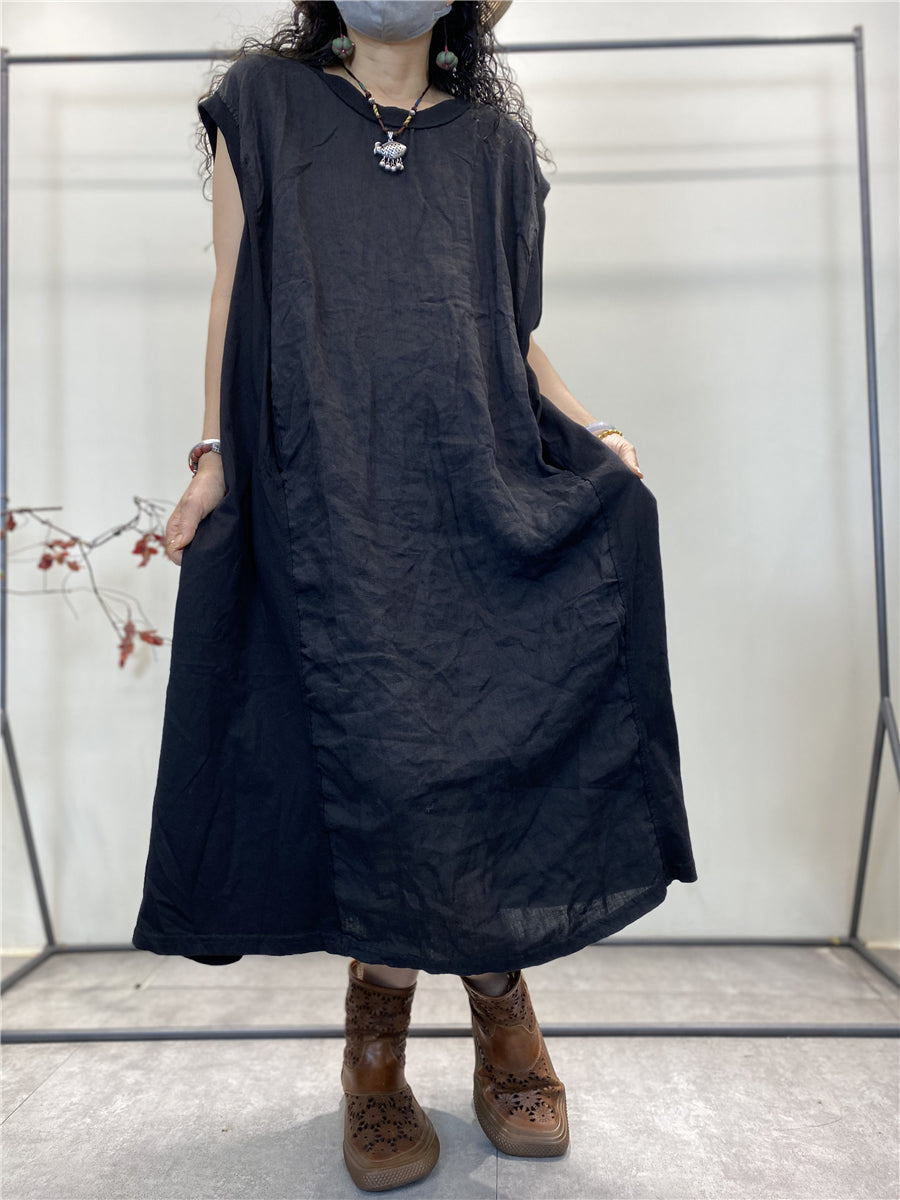 Abito estivo da donna in cotone con gilet largo e giuntato vintage