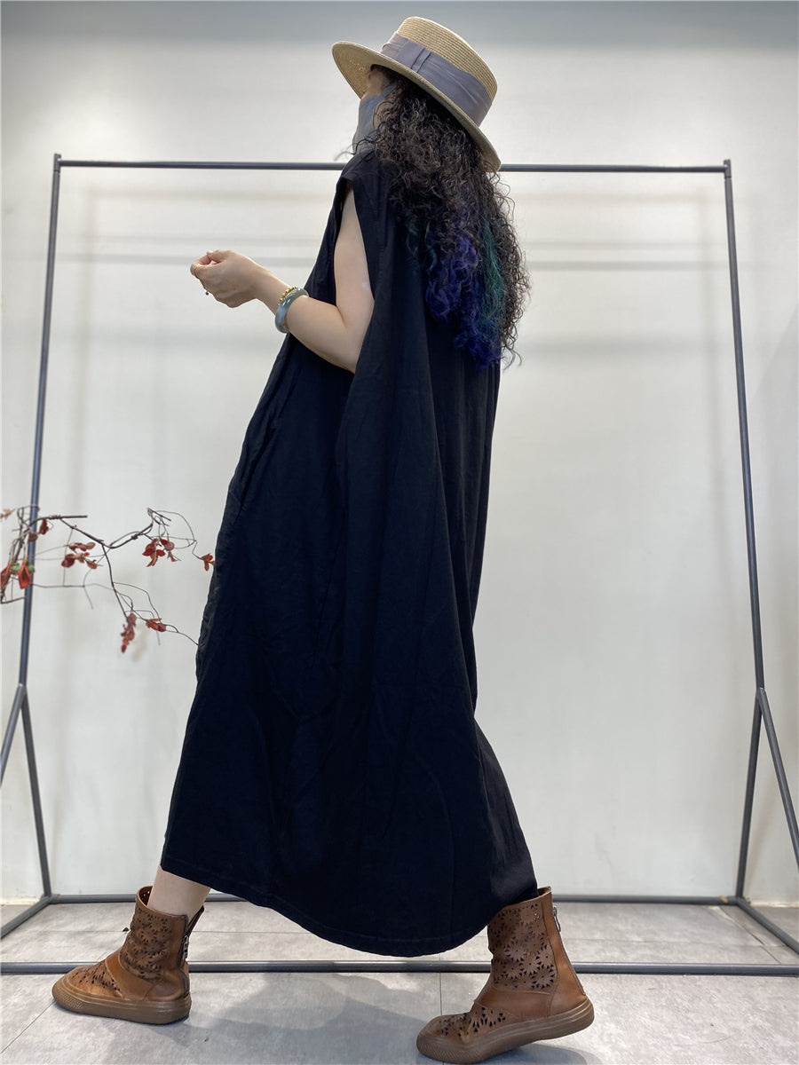 Abito estivo da donna in cotone con gilet largo e giuntato vintage