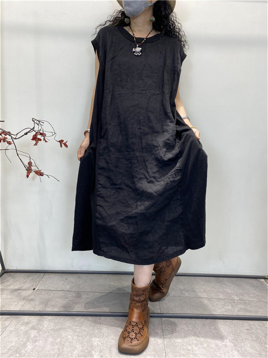 Abito estivo da donna in cotone con gilet largo e giuntato vintage