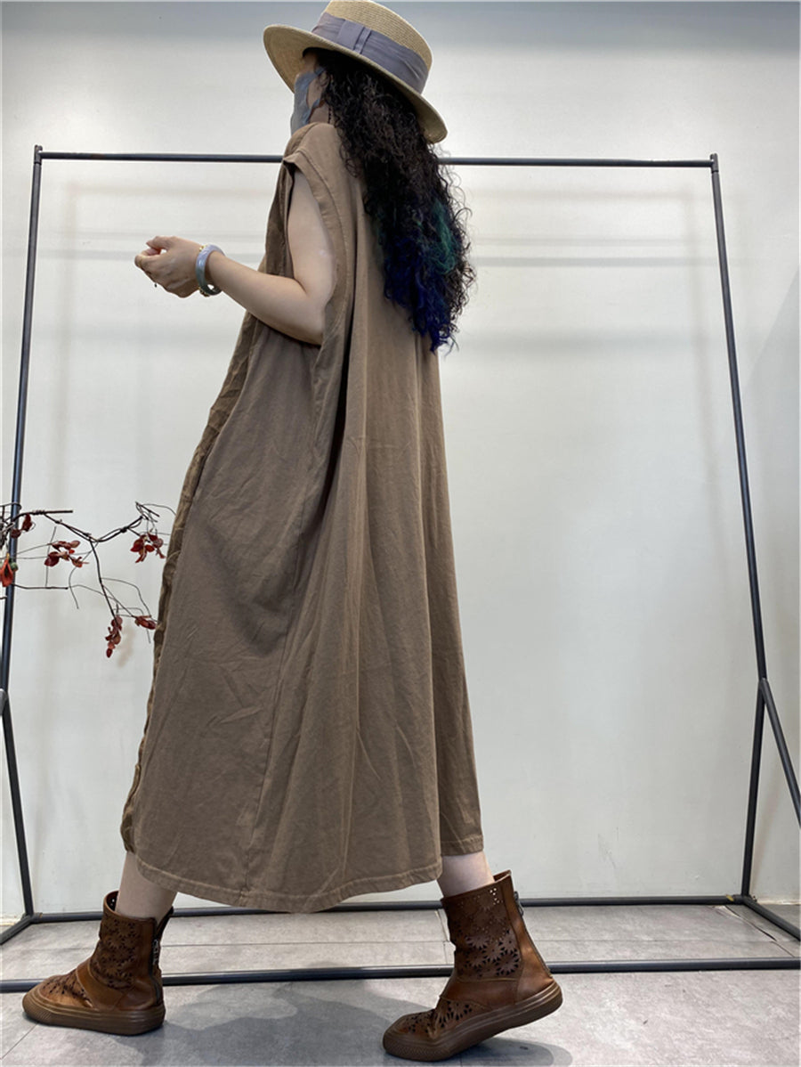 Abito estivo da donna in cotone con gilet largo e giuntato vintage