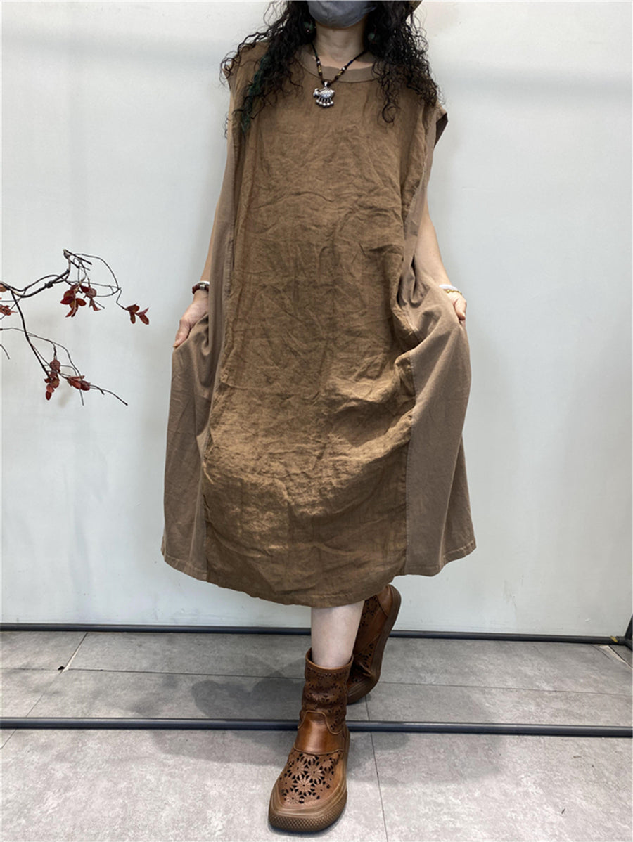 Abito estivo da donna in cotone con gilet largo e giuntato vintage