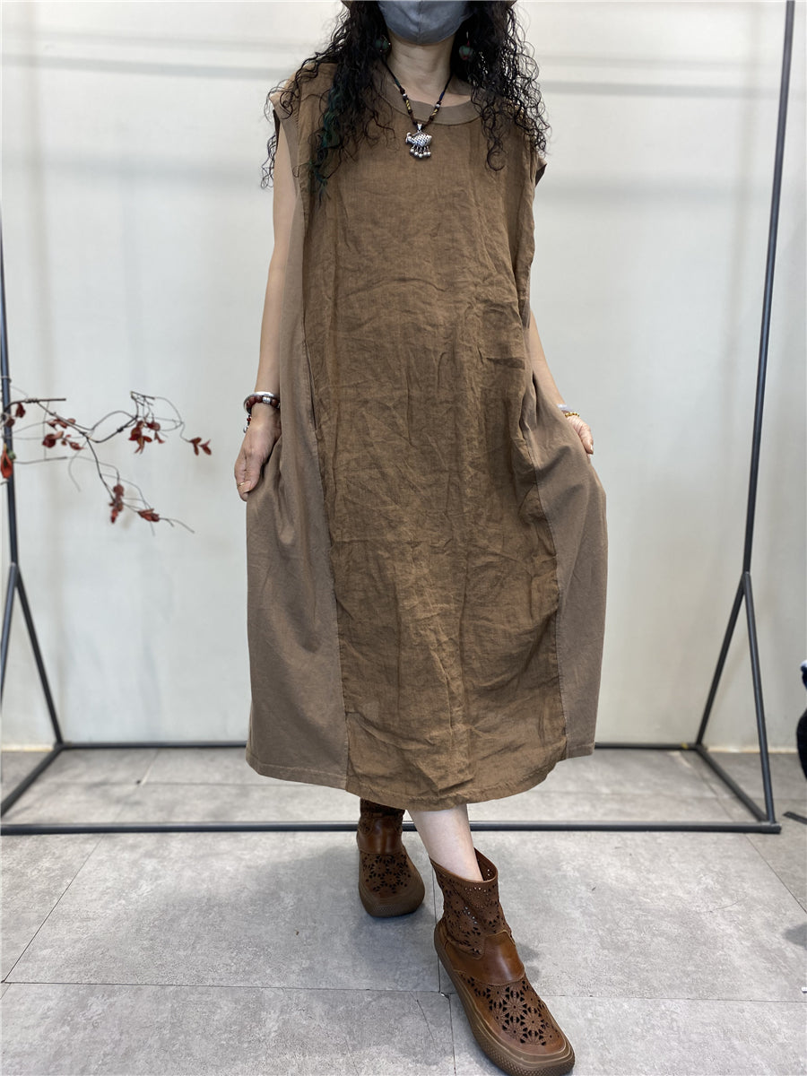 Abito estivo da donna in cotone con gilet largo e giuntato vintage