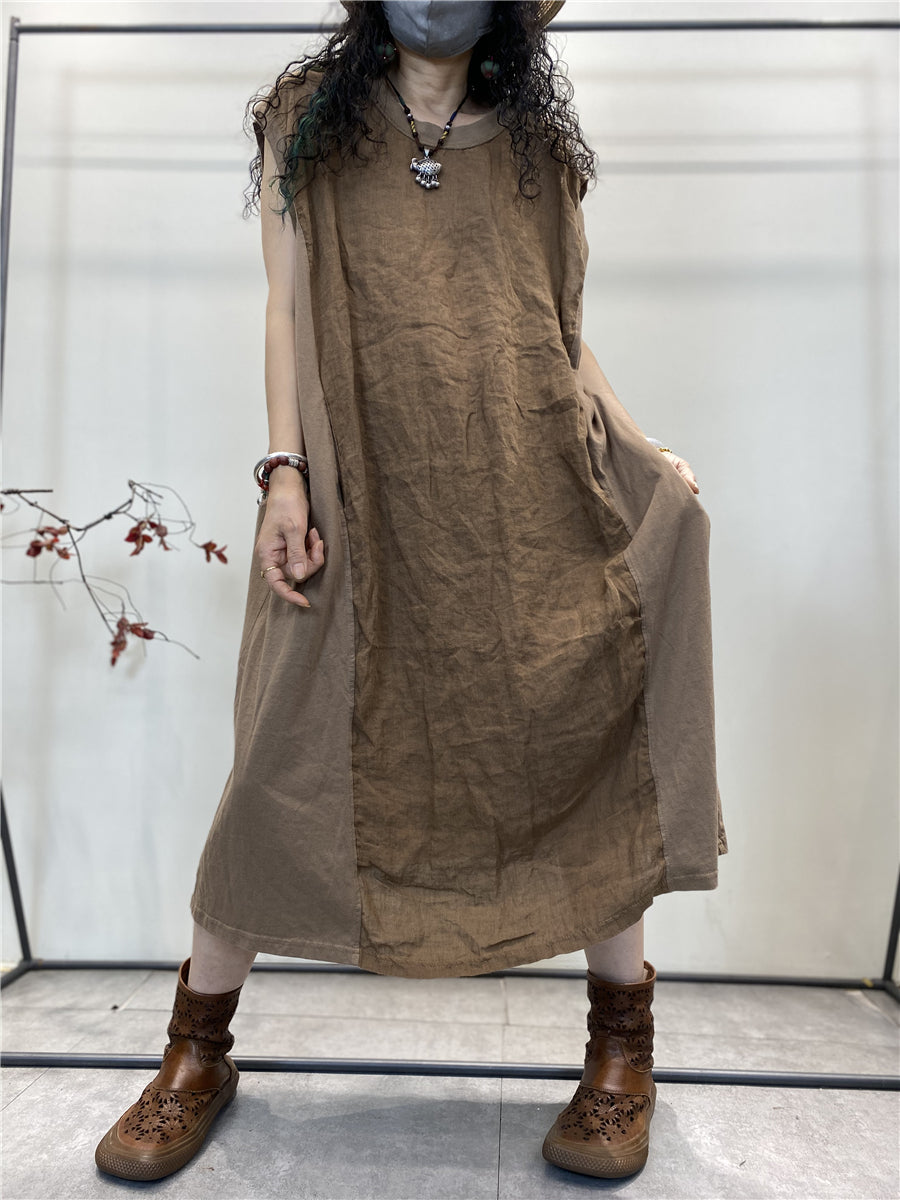 Abito estivo da donna in cotone con gilet largo e giuntato vintage