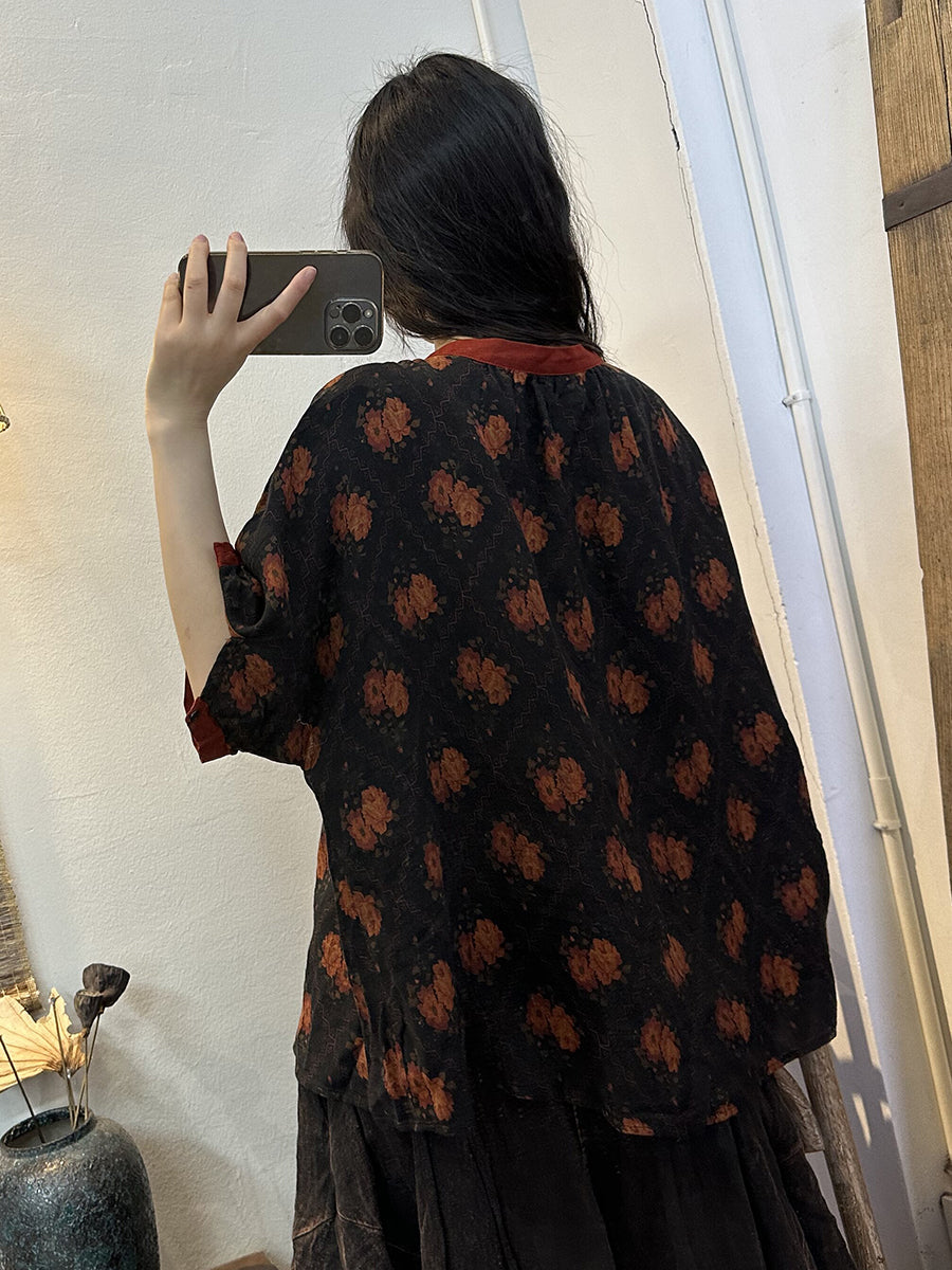 Camicia da donna estiva vintage in cotone con bottoni uniti