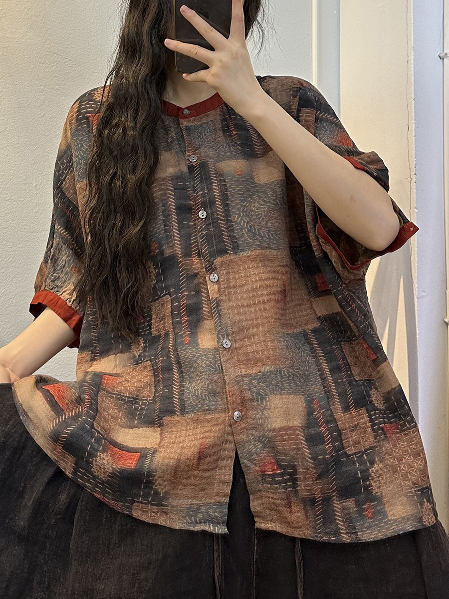 Camicia da donna estiva vintage in cotone con bottoni uniti