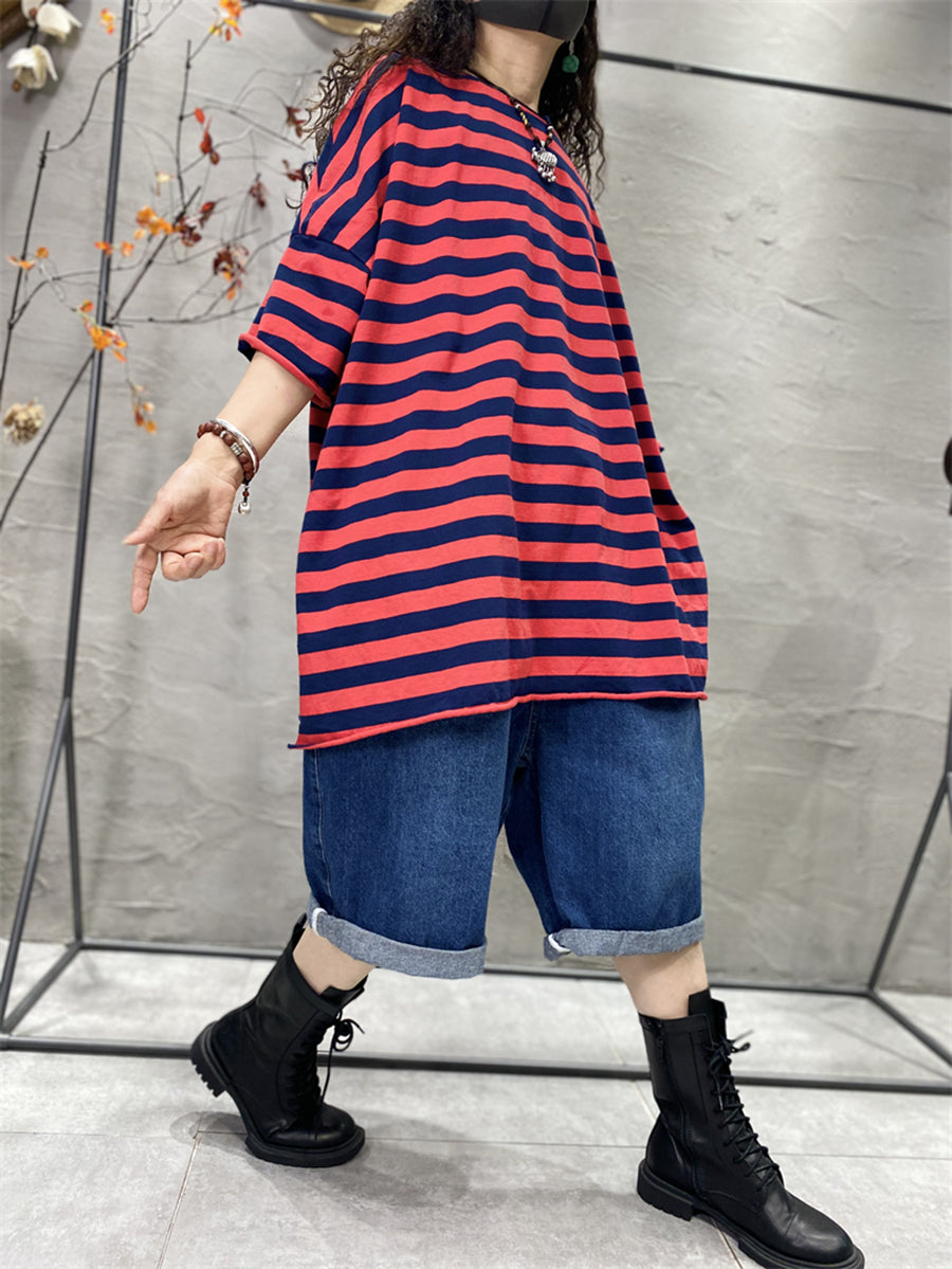 Chemise ample décontractée à rayures et ourlet fendu pour femme