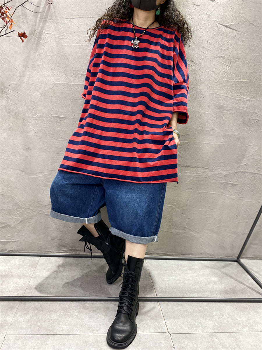 Chemise ample décontractée à rayures et ourlet fendu pour femme