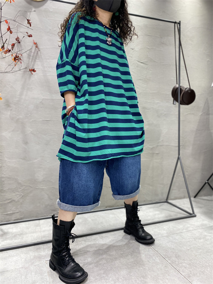 Chemise ample décontractée à rayures et ourlet fendu pour femme