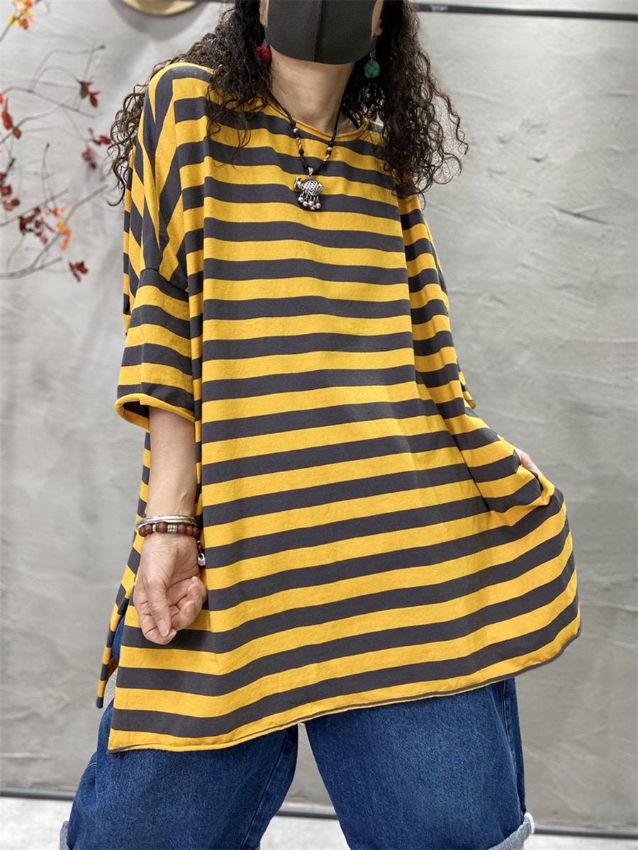 Chemise ample décontractée à rayures et ourlet fendu pour femme