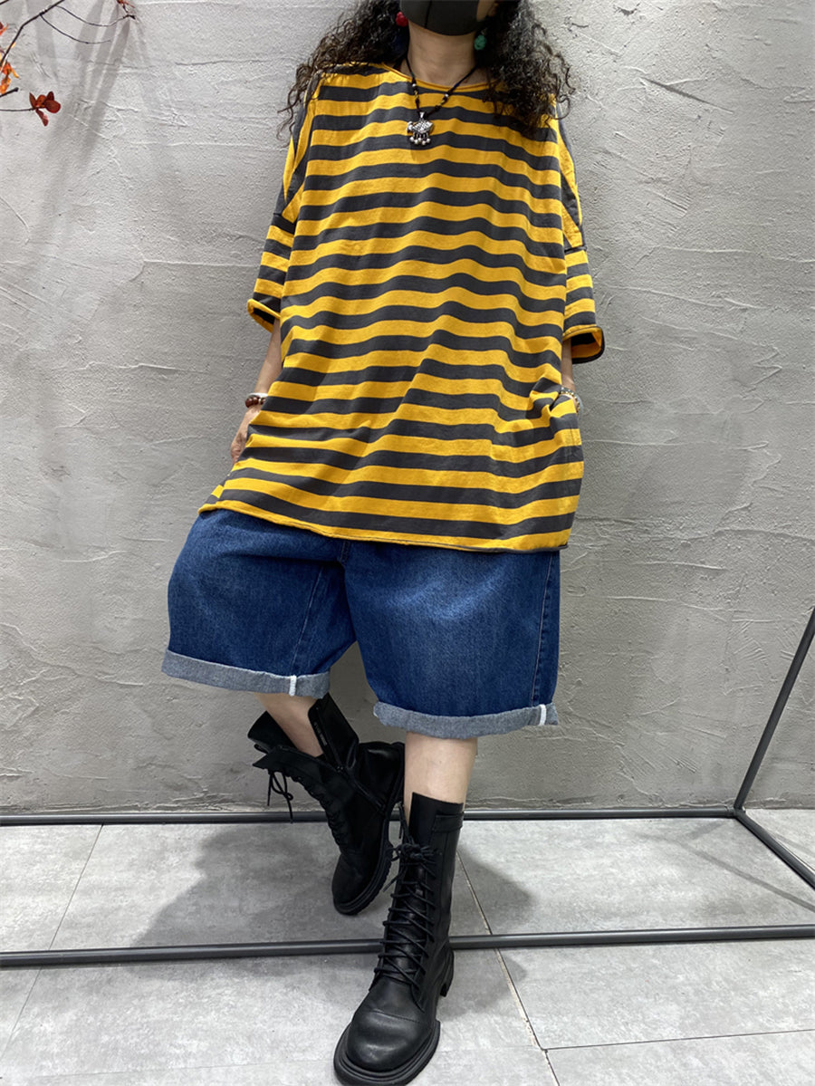 Chemise ample décontractée à rayures et ourlet fendu pour femme