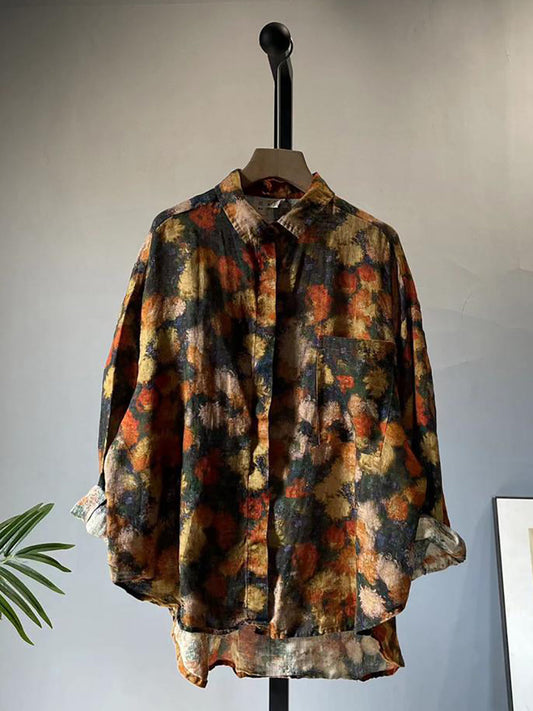 Cardigan estivo vintage floreale da donna in lino