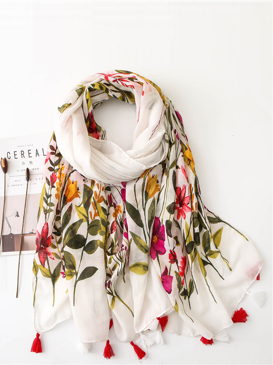 Sciarpa con nappe e stampa floreale da donna Seaside