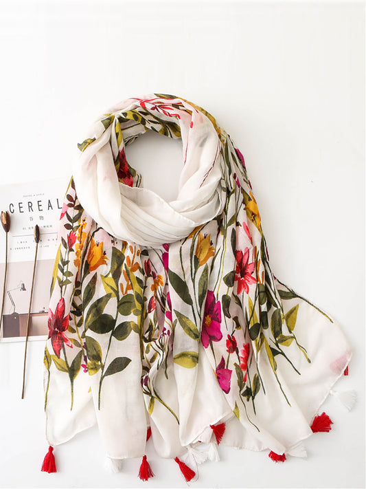 Sciarpa con nappe e stampa floreale da donna Seaside