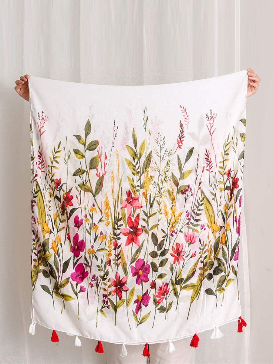 Sciarpa con nappe e stampa floreale da donna Seaside