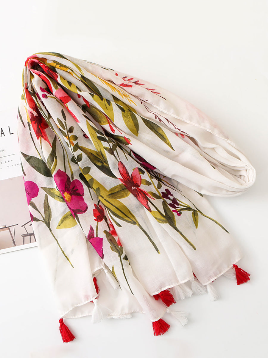 Sciarpa con nappe e stampa floreale da donna Seaside