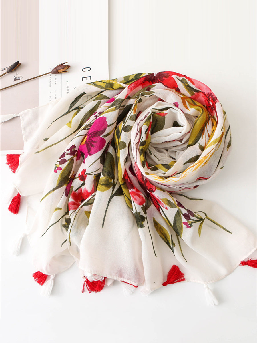 Sciarpa con nappe e stampa floreale da donna Seaside