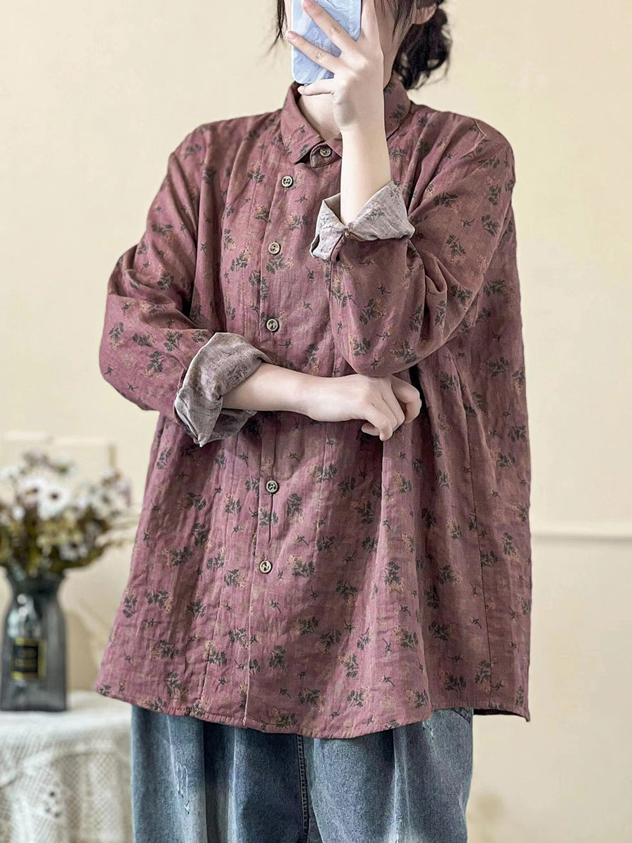 Chemise à fermeture oblique à imprimé floral vintage pour femme