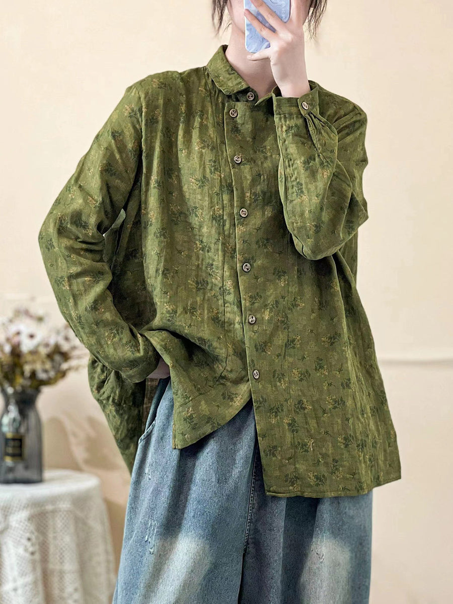 Chemise à manches longues à imprimé floral vintage pour femme