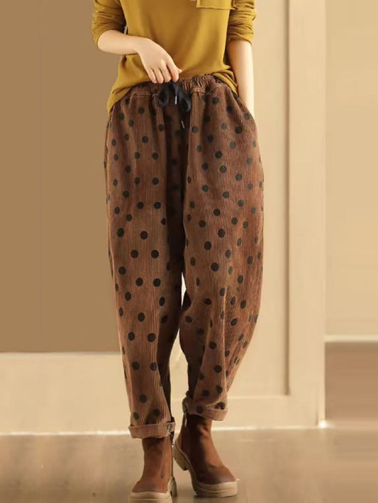 Women Vitnage Dot Croduroy Harem Pants