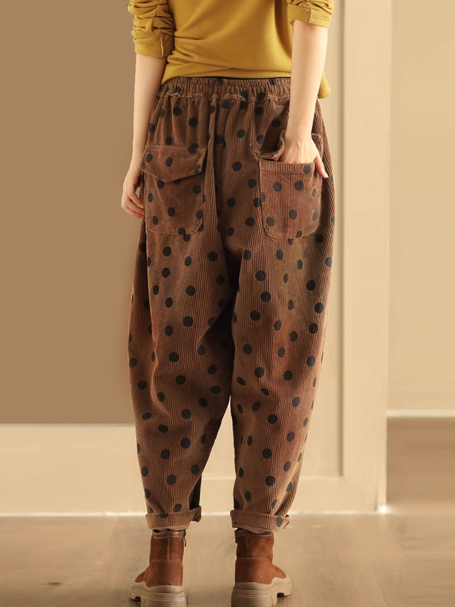 Pantalon sarouel en croduroy à pois Vitnage pour femme