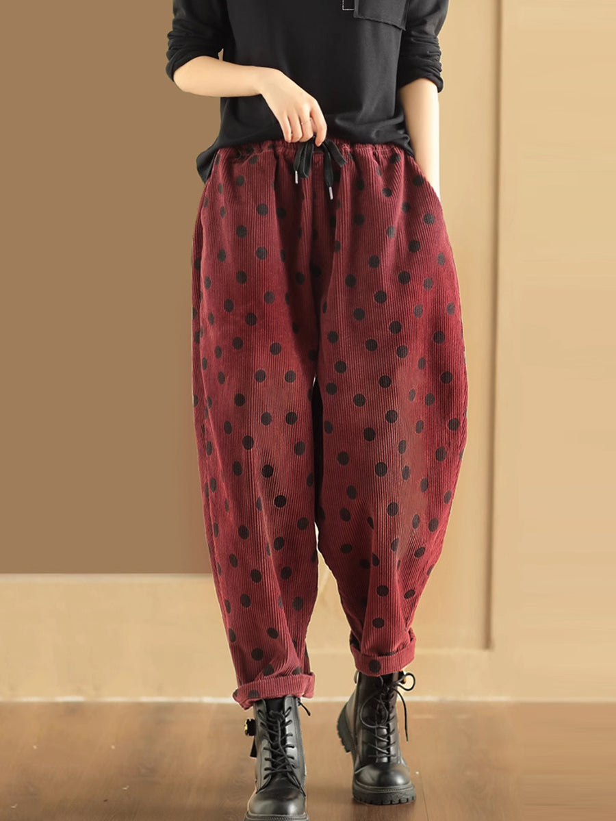 Pantalon sarouel en croduroy à pois Vitnage pour femme