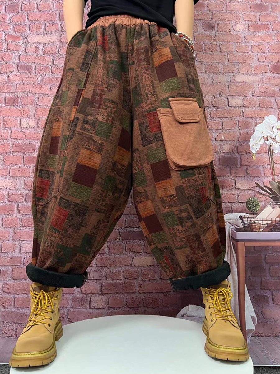 Pantaloni harem con fodera in pile e scozzesi vintage da donna