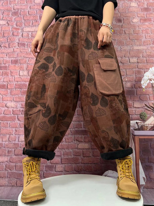 Pantalon sarouel doublé polaire à carreaux vintage pour femme