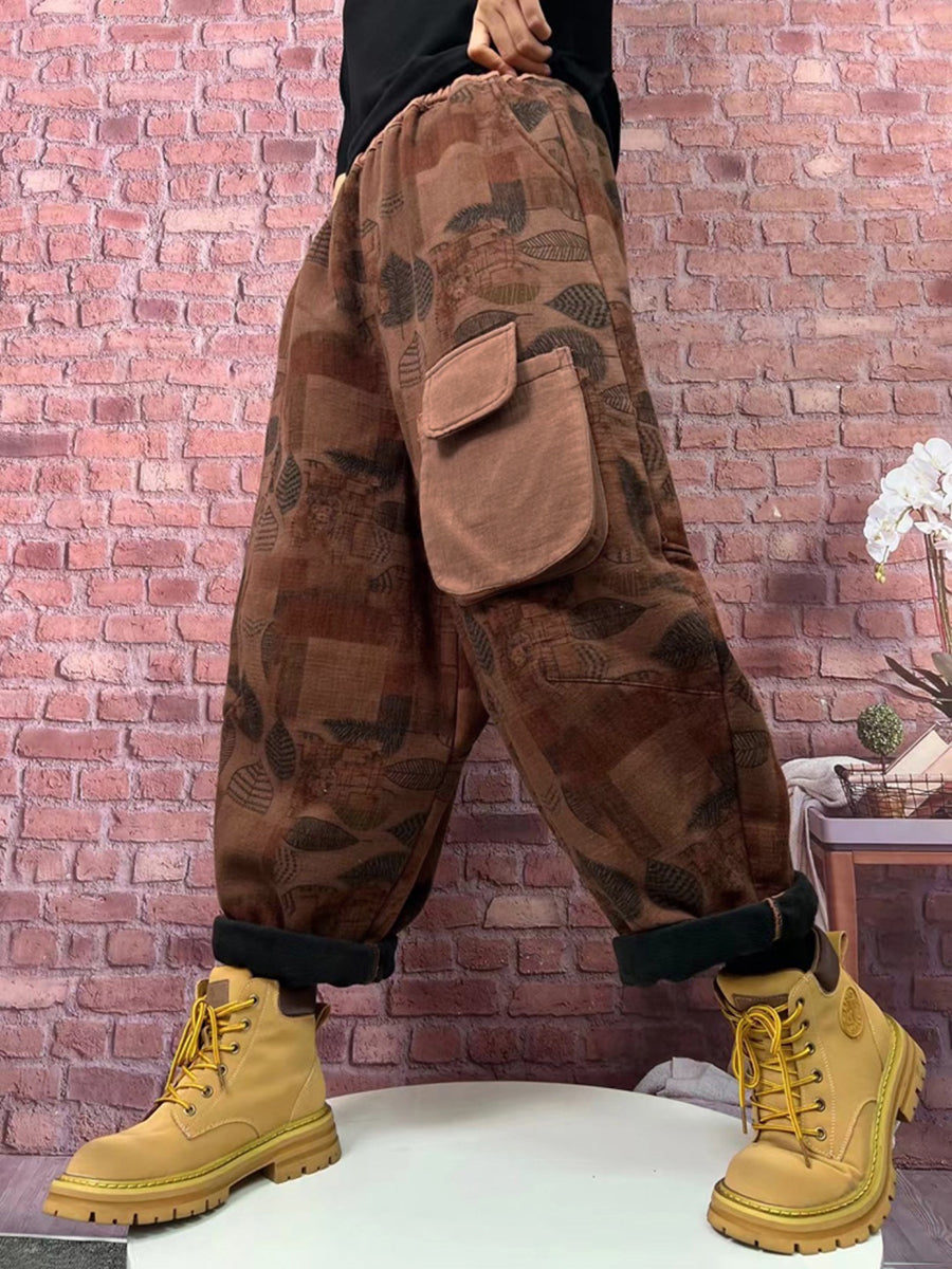 Pantaloni harem con fodera in pile e scozzesi vintage da donna