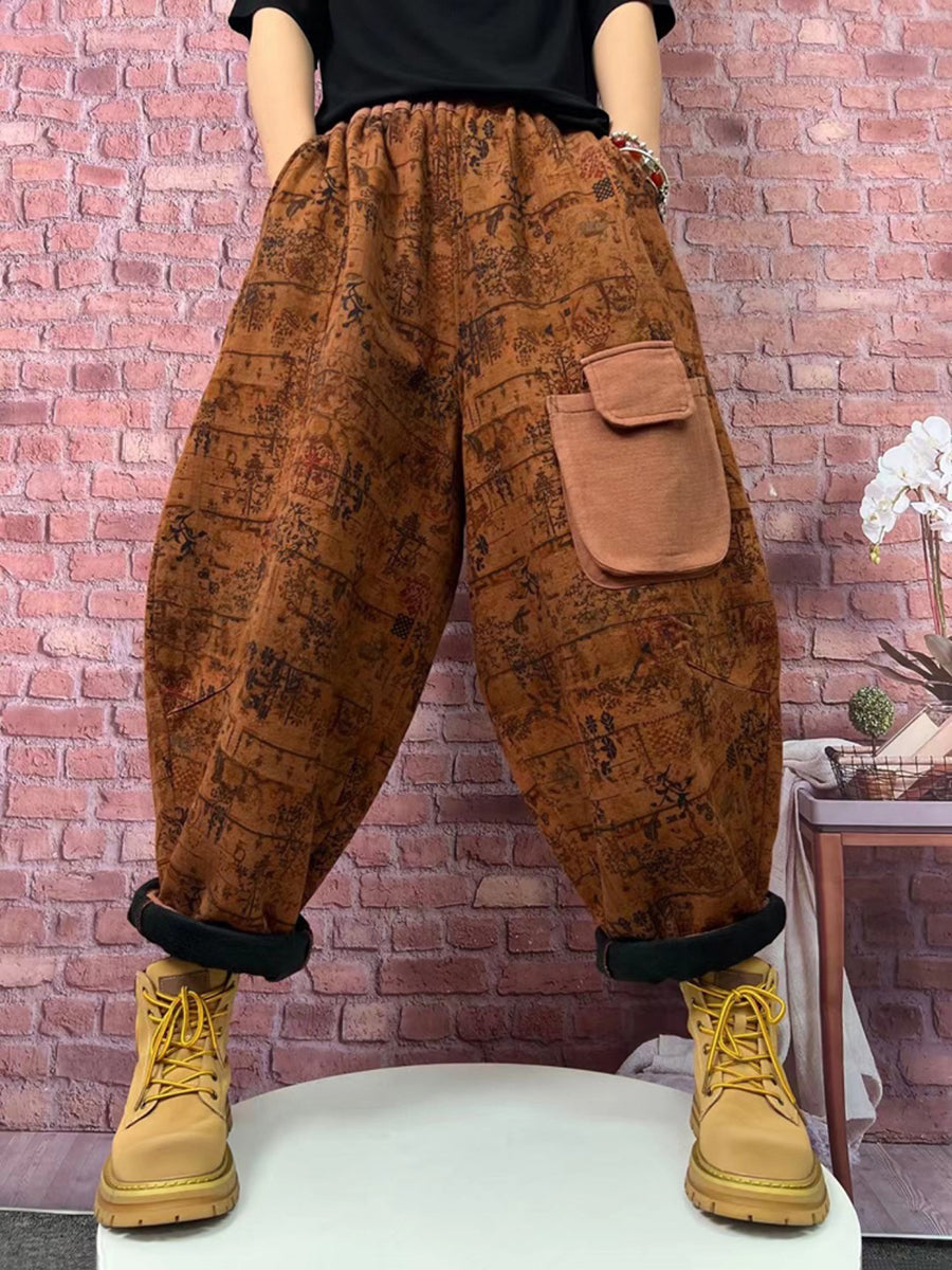 Pantaloni harem con fodera in pile e scozzesi vintage da donna