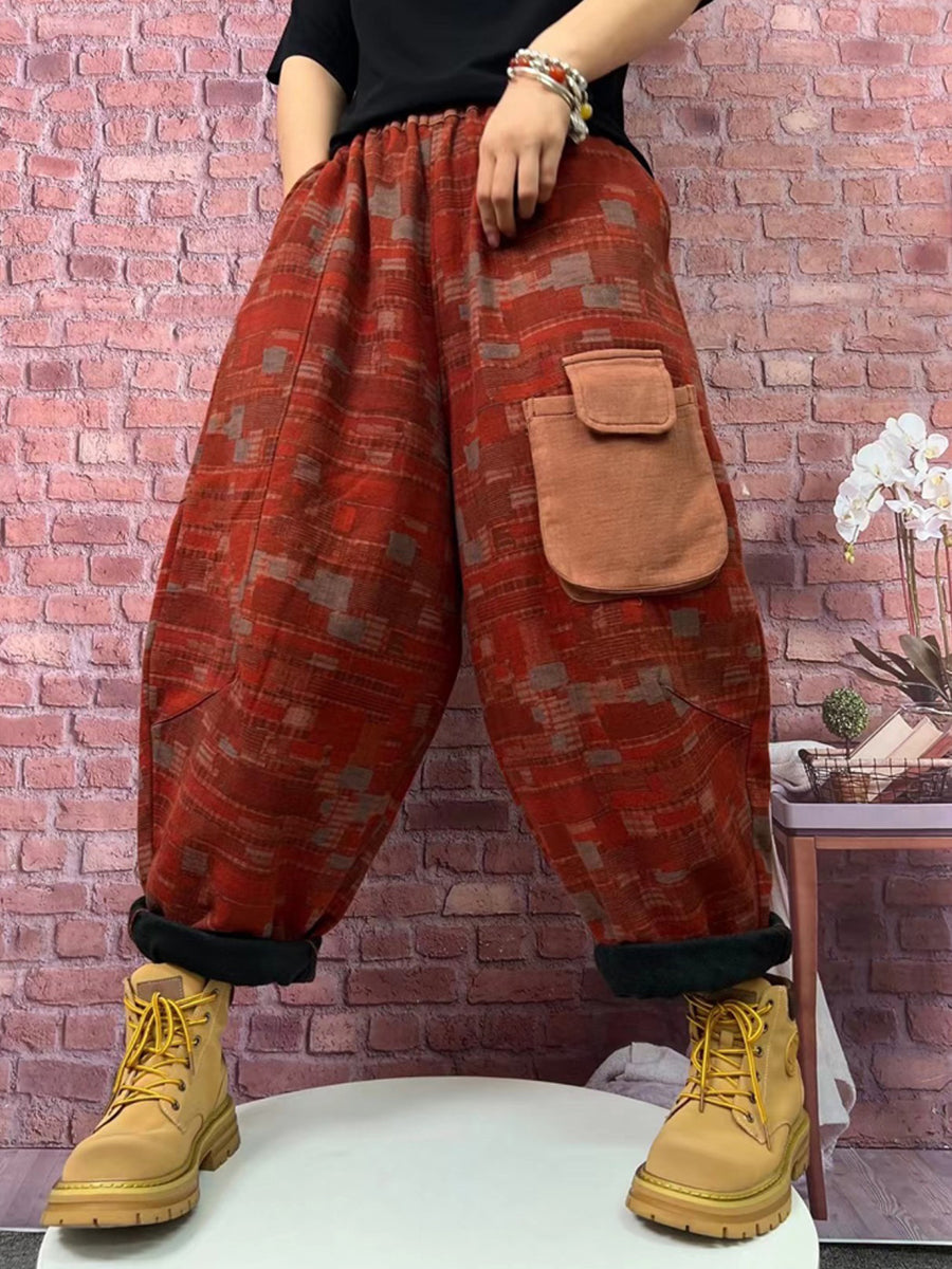 Pantaloni harem con fodera in pile e scozzesi vintage da donna