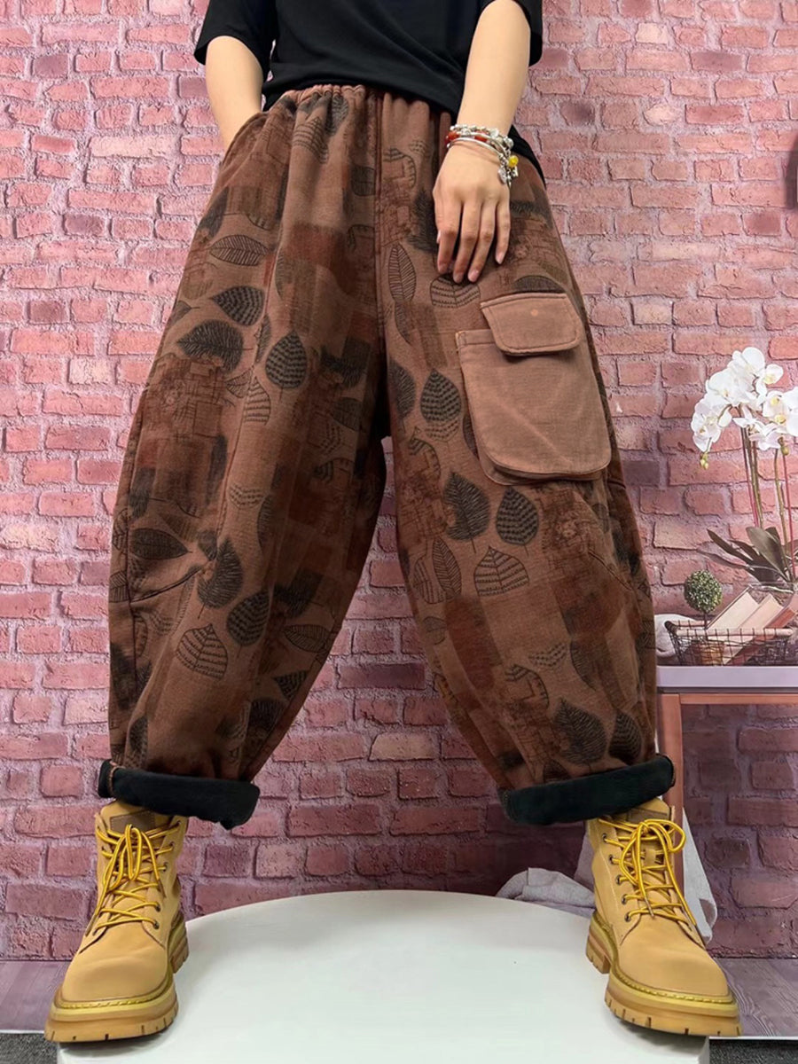 Pantaloni harem con fodera in pile e scozzesi vintage da donna