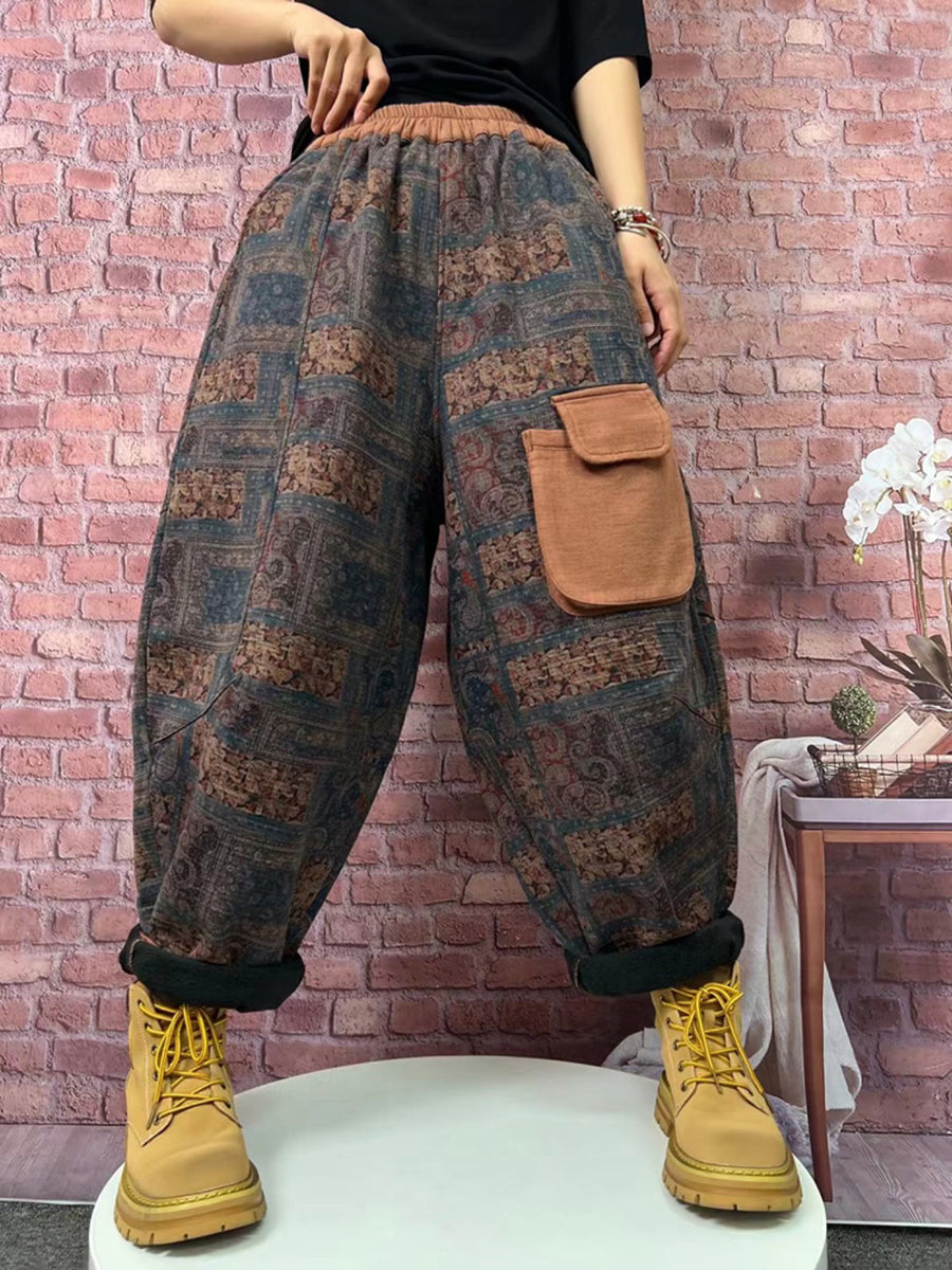 Pantaloni harem con fodera in pile e scozzesi vintage da donna