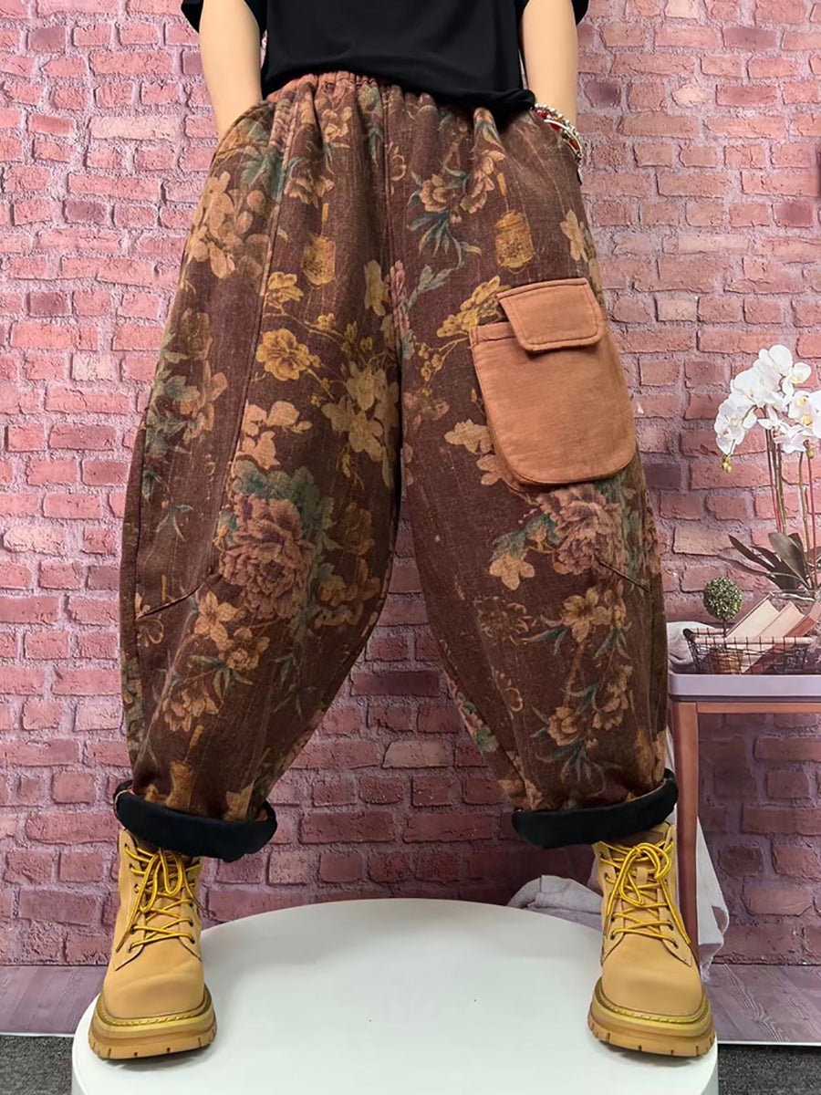 Pantaloni harem con fodera in pile e scozzesi vintage da donna