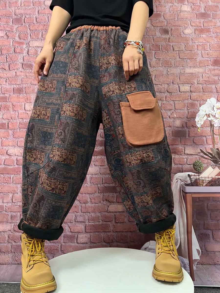 Pantaloni harem con fodera in pile e scozzesi vintage da donna