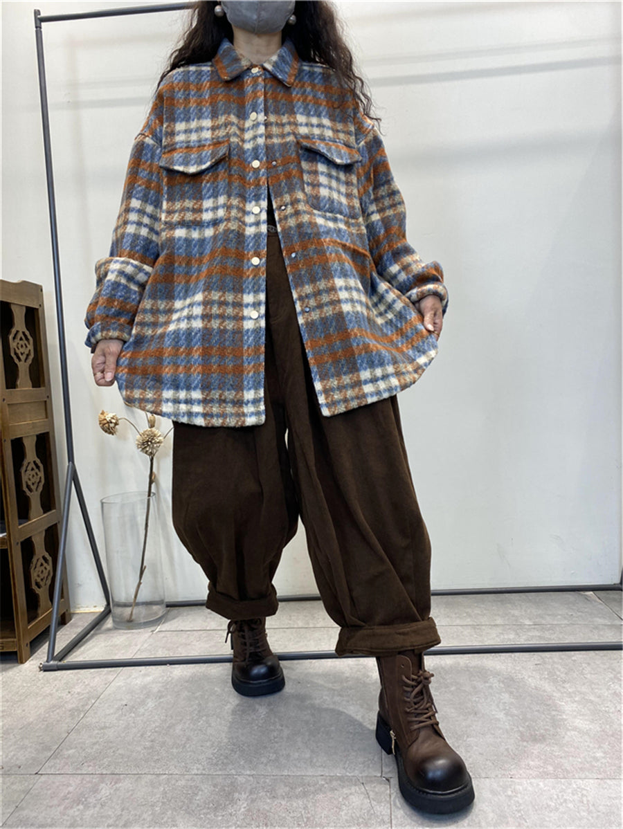 Giacca invernale da donna vintage a quadri