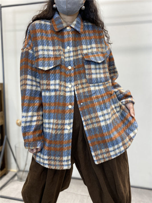 Women Vintage Plaid Winter Shirt Jacket
