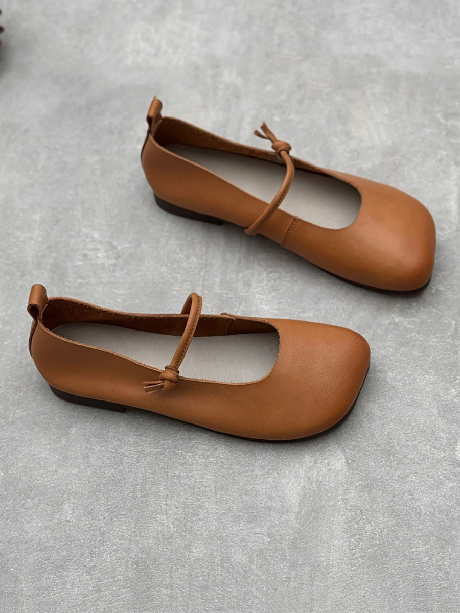 Scarpe casual da donna in pelle tinta unita con punta quadrata primaverili