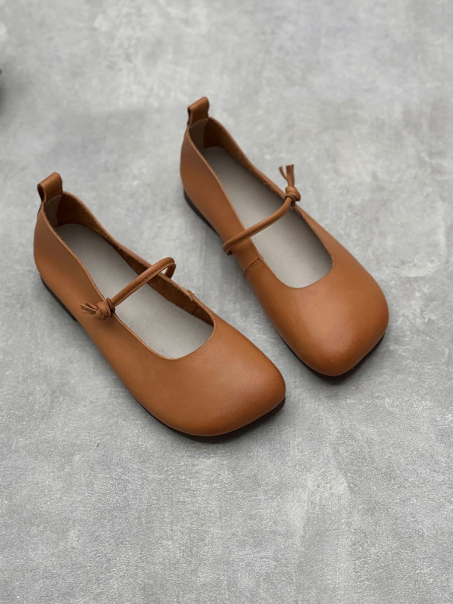 Scarpe casual da donna in pelle tinta unita con punta quadrata primaverili