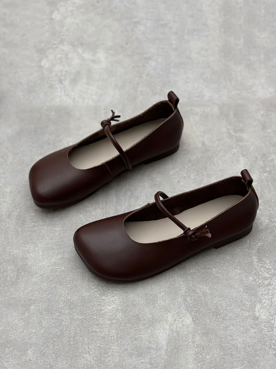 Scarpe casual da donna in pelle tinta unita con punta quadrata primaverili