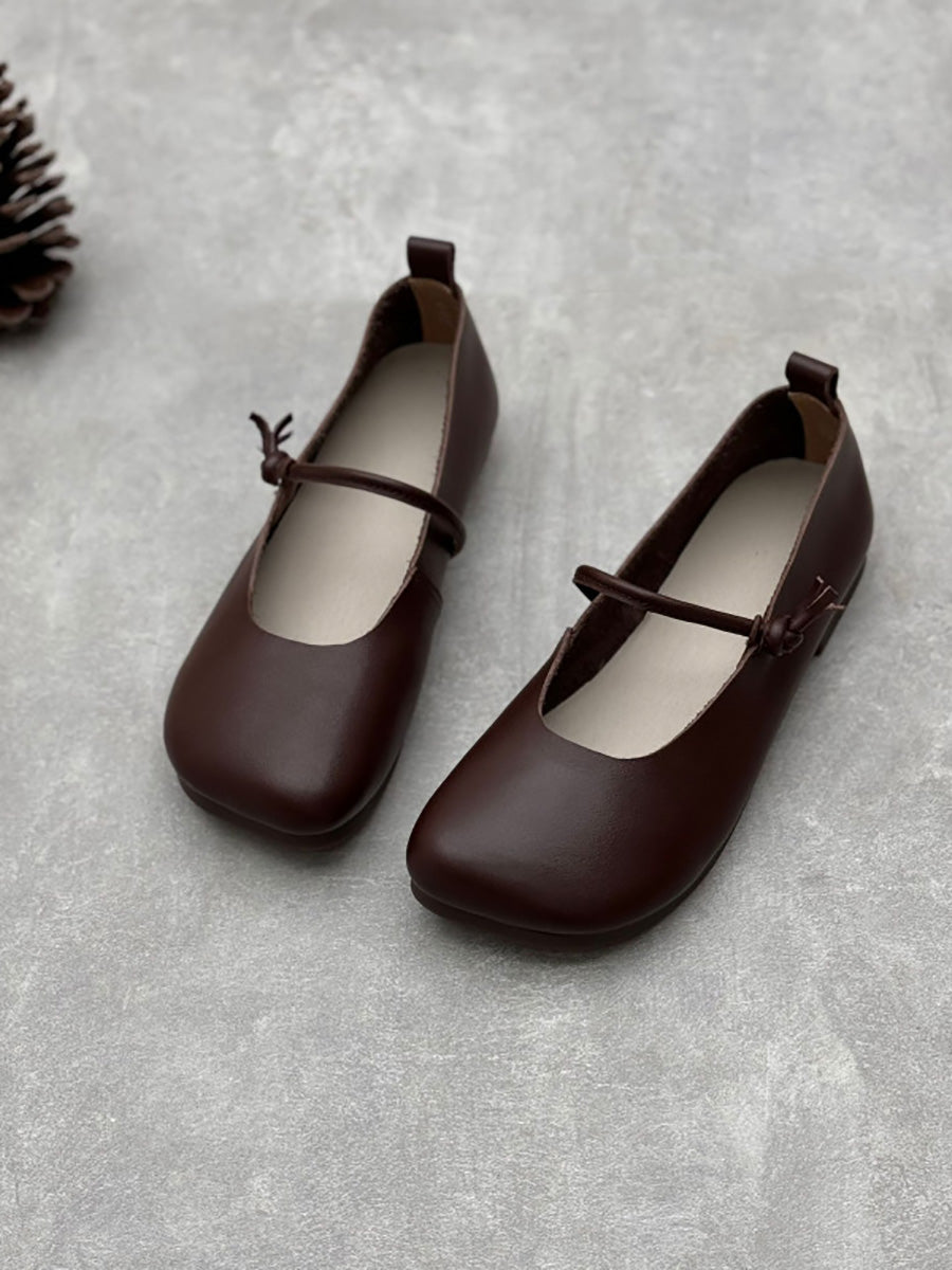 Scarpe casual da donna in pelle tinta unita con punta quadrata primaverili