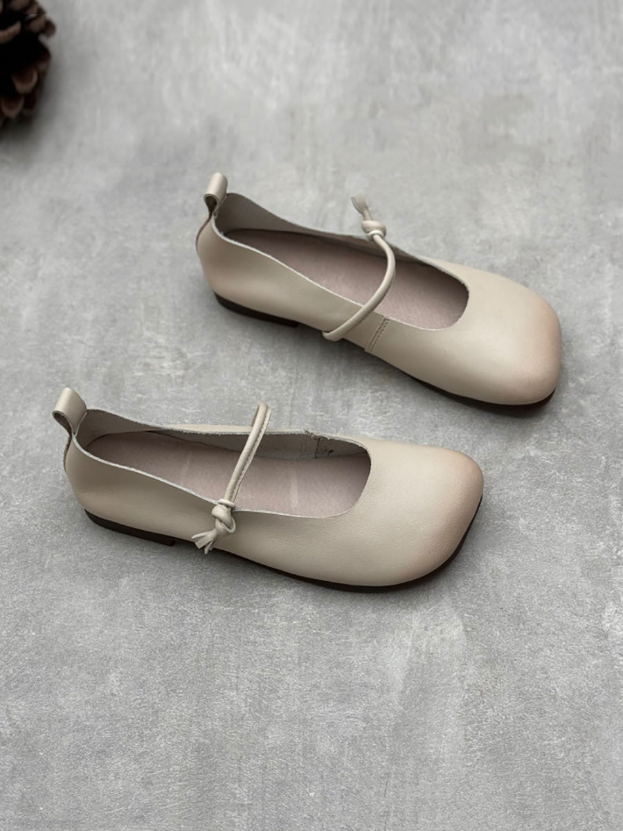 Scarpe casual da donna in pelle tinta unita con punta quadrata primaverili