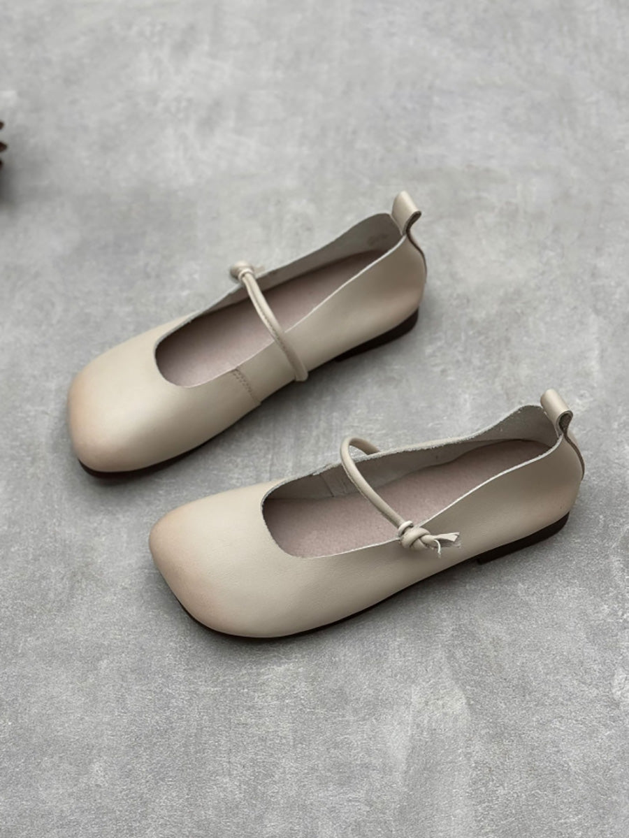 Scarpe casual da donna in pelle tinta unita con punta quadrata primaverili
