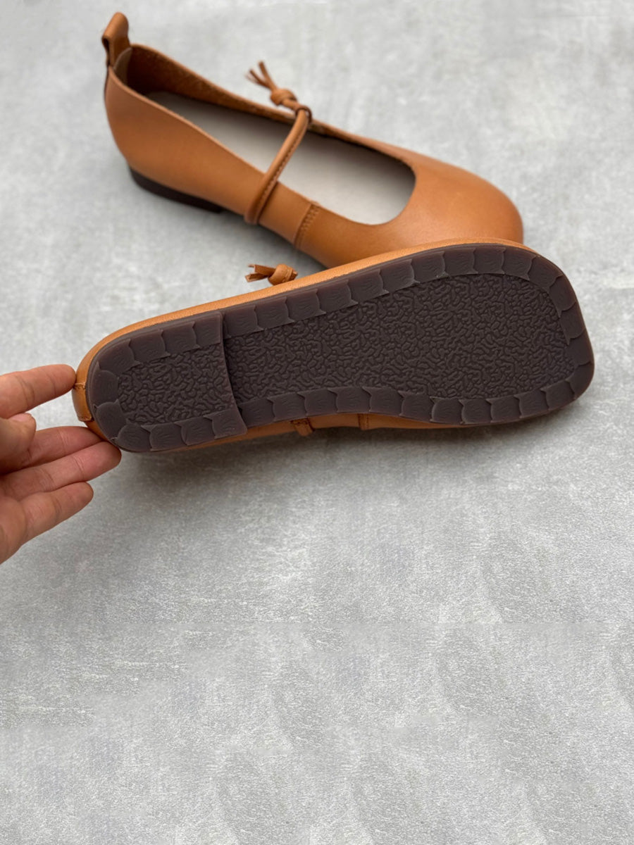 Scarpe casual da donna in pelle tinta unita con punta quadrata primaverili