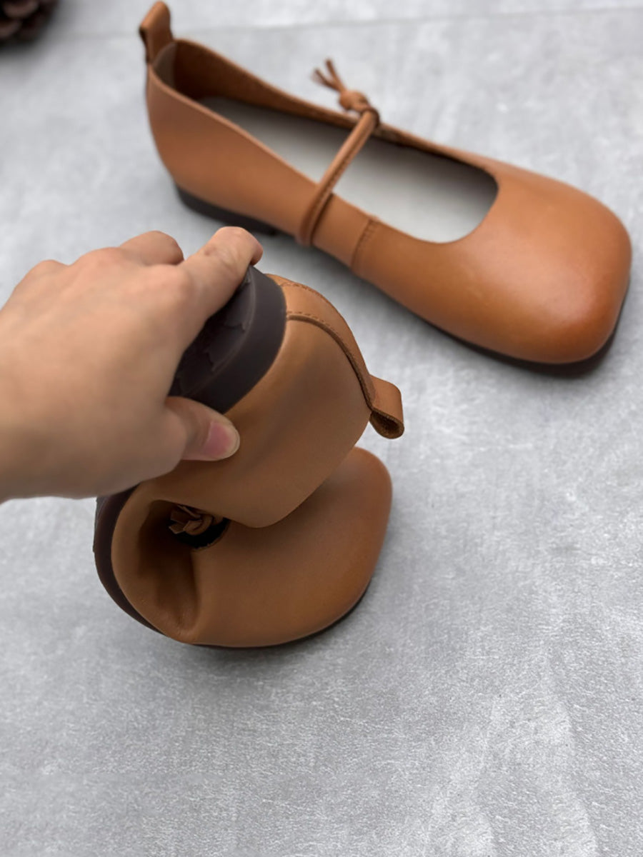 Scarpe casual da donna in pelle tinta unita con punta quadrata primaverili