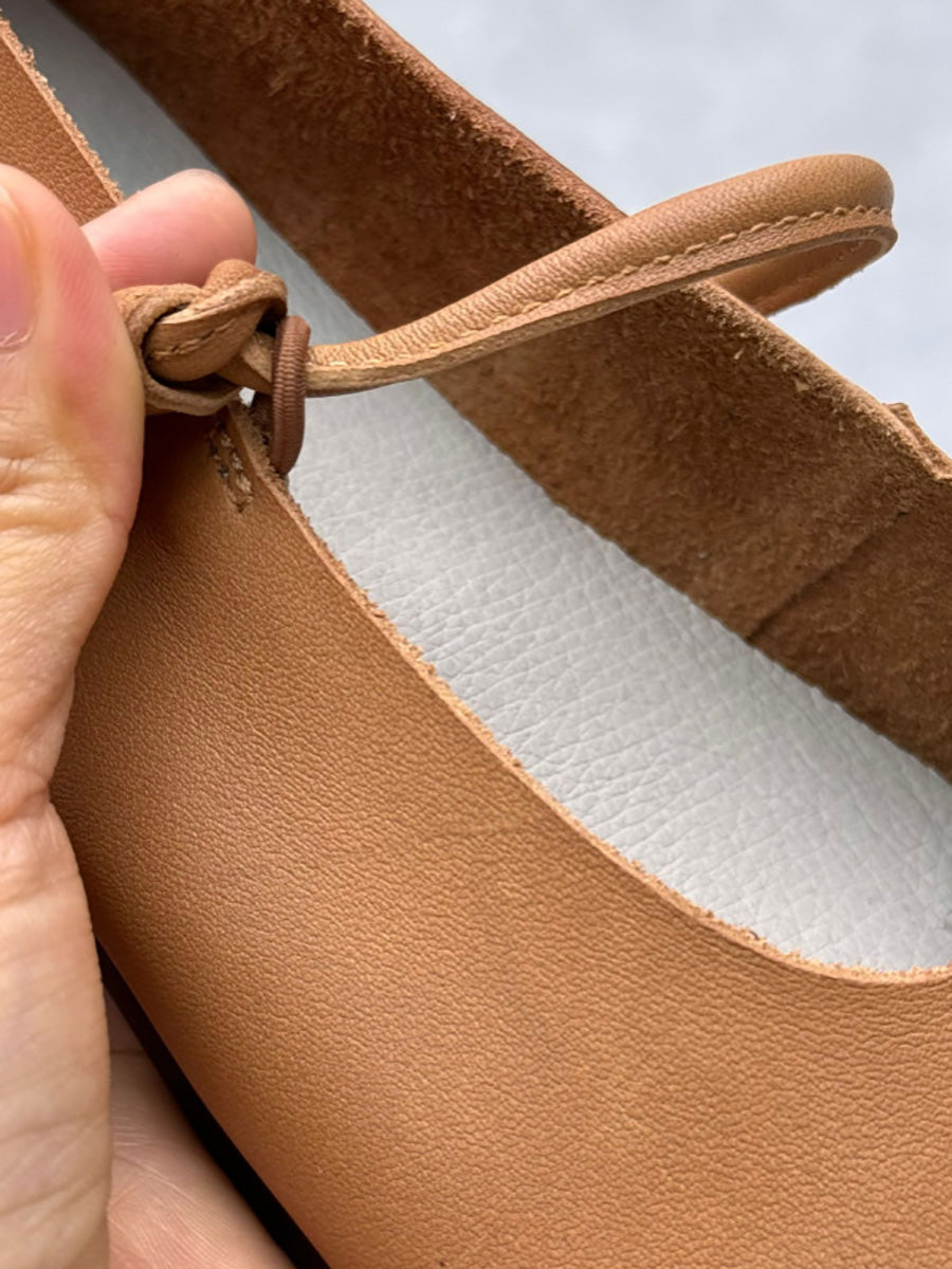 Scarpe casual da donna in pelle tinta unita con punta quadrata primaverili