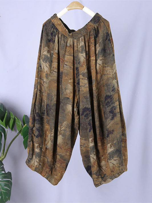 Pantaloni harem con stampa primaverile vintage da donna