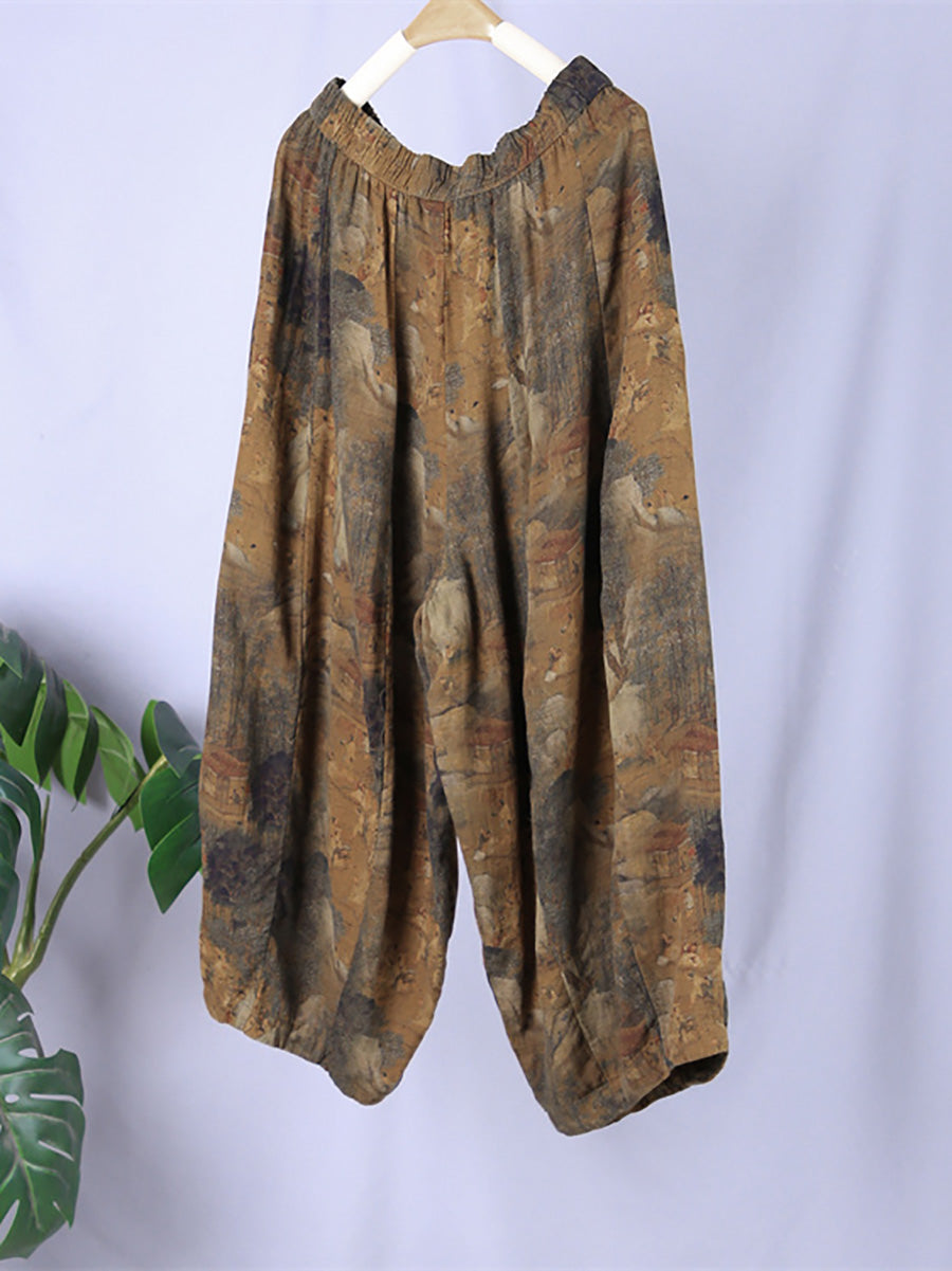 Pantaloni harem con stampa primaverile vintage da donna