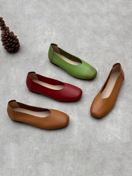 Scarpe basse estive in pelle tinta unita casual da donna