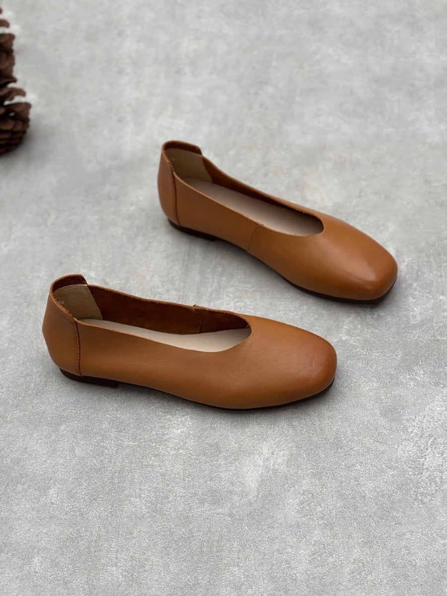 Scarpe basse estive in pelle tinta unita casual da donna