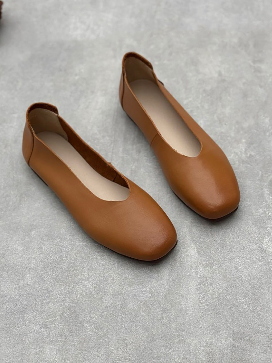 Scarpe basse estive in pelle tinta unita casual da donna